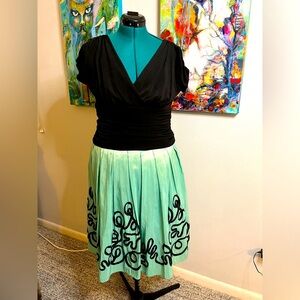 Mint Green Cocktail Dress-Embroidered skirt with spandex top.